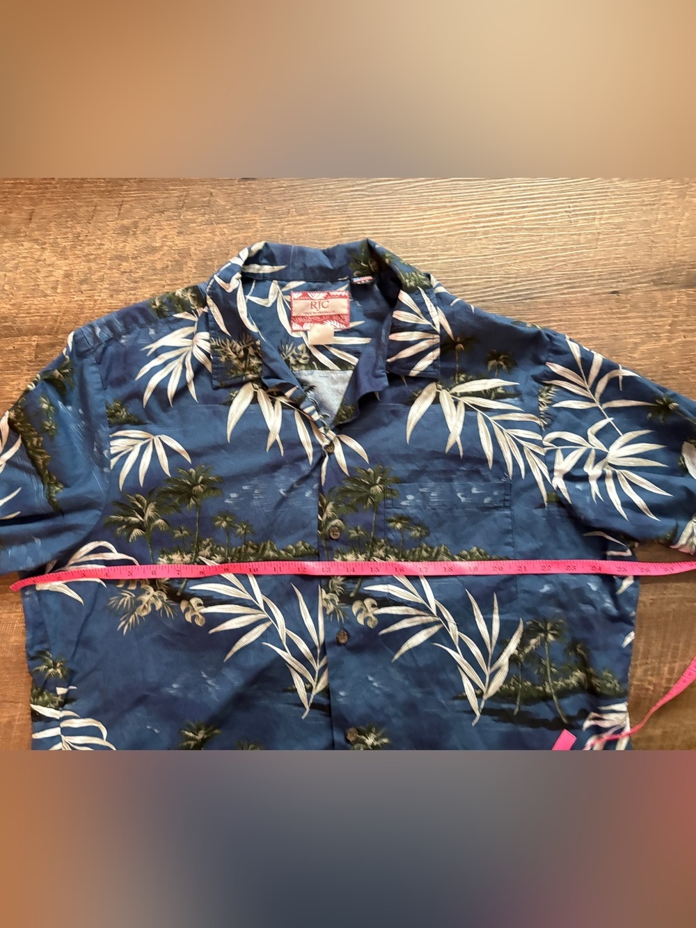 vintage RJC blue Hawaiian Aloha button down shirt tropical palm leaves XL EUC - Picture 8 of 14